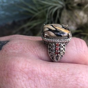 Vintage sterling silver Jasper and sapphire ring